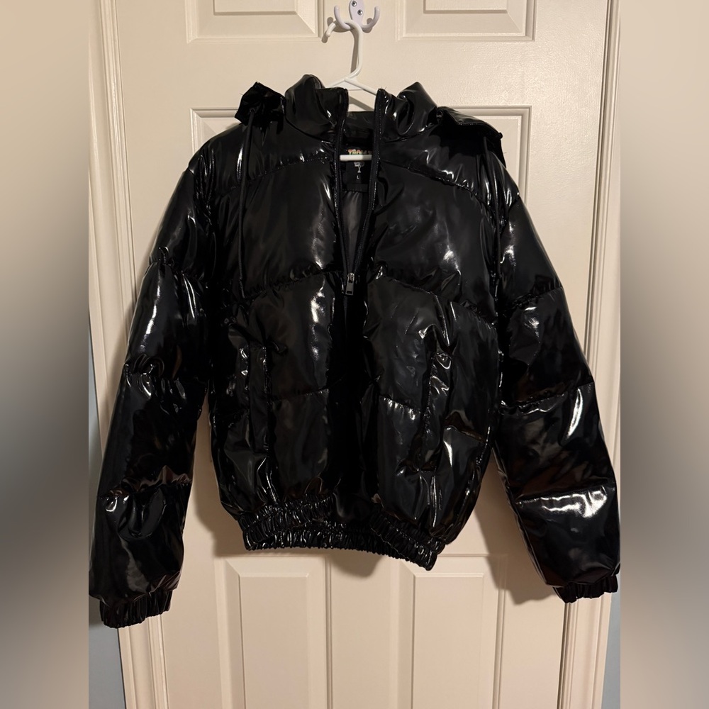 Trollz 6ix9ine Rapper Rainbow Pride Black Shiny Pockets Puffer Size L Jacket Men